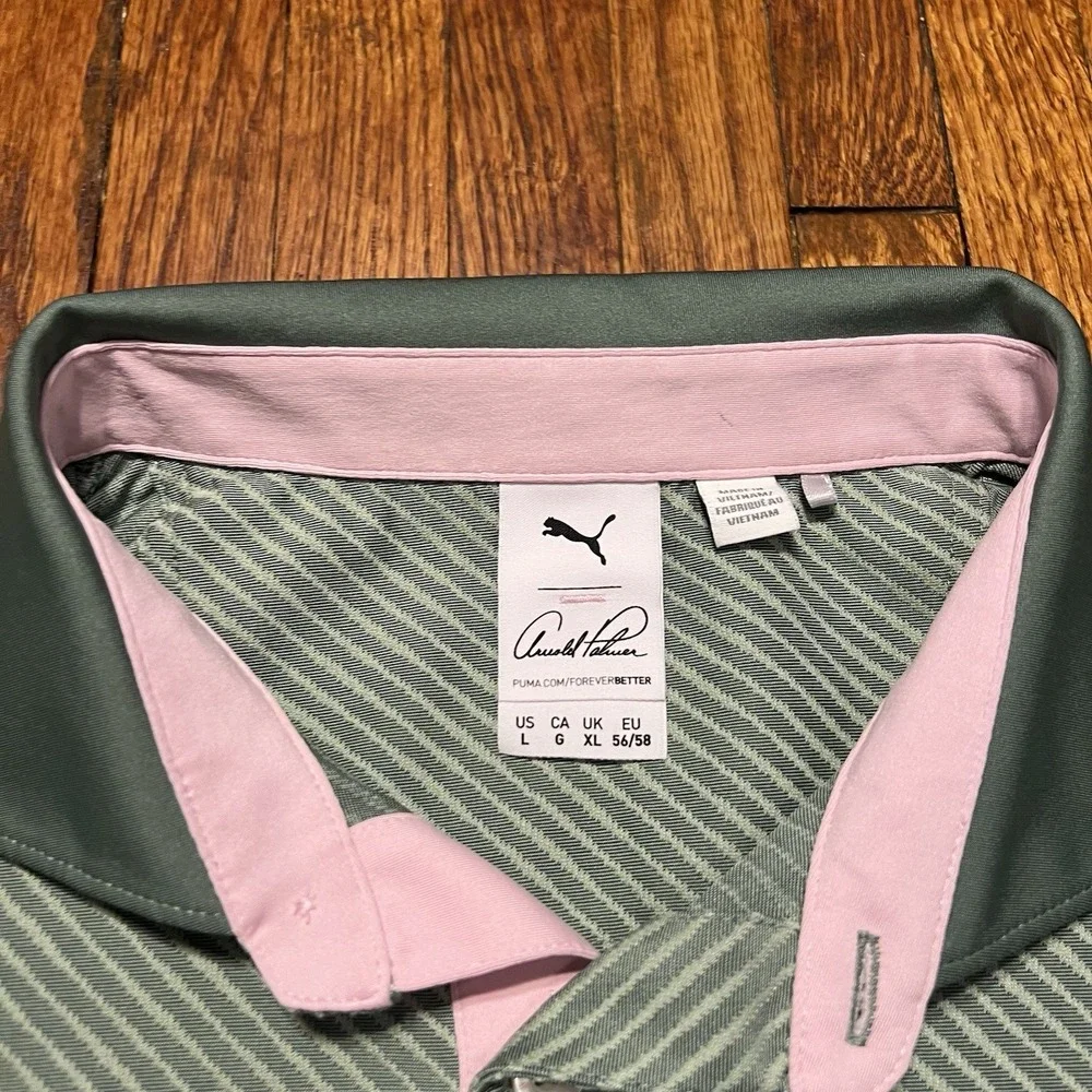 Puma Golf Arnold Palmer Polo Size Men's Large Green Striped Umbrella Polyester - Picture 3 of 11